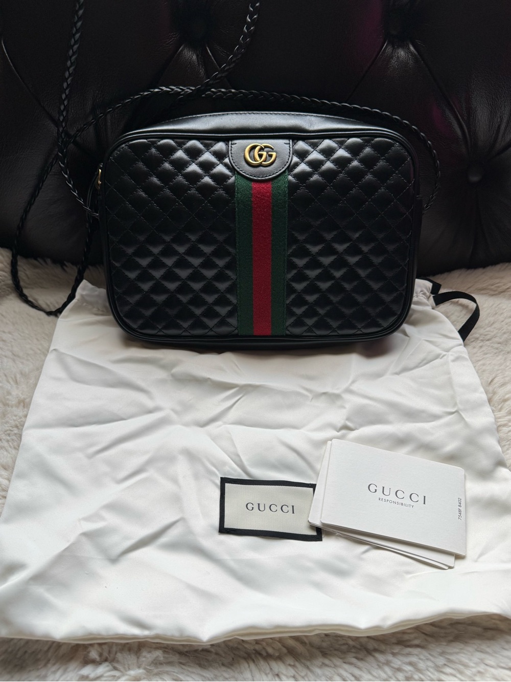 Gucci Trapuntata Black Quilted Leather Camera Bag Like New w/ COA